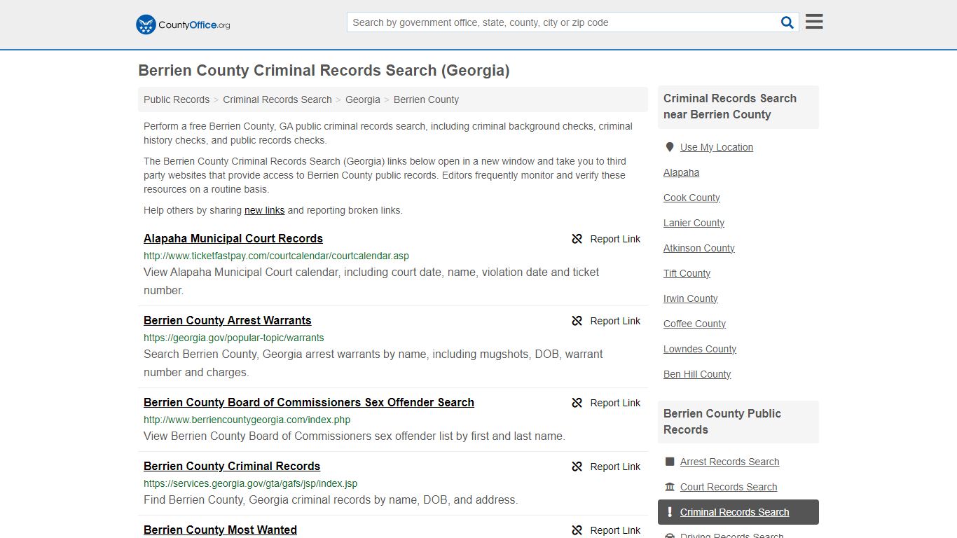 Berrien County Criminal Records Search (Georgia) - County Office